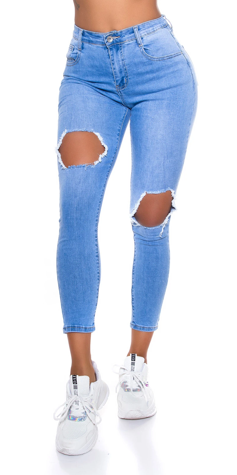 Ankle Röhren Skinny Fit Jeans mit XL-Löcher Ankle Röhren Skinny Fit Jeans mit XL-Löcher
