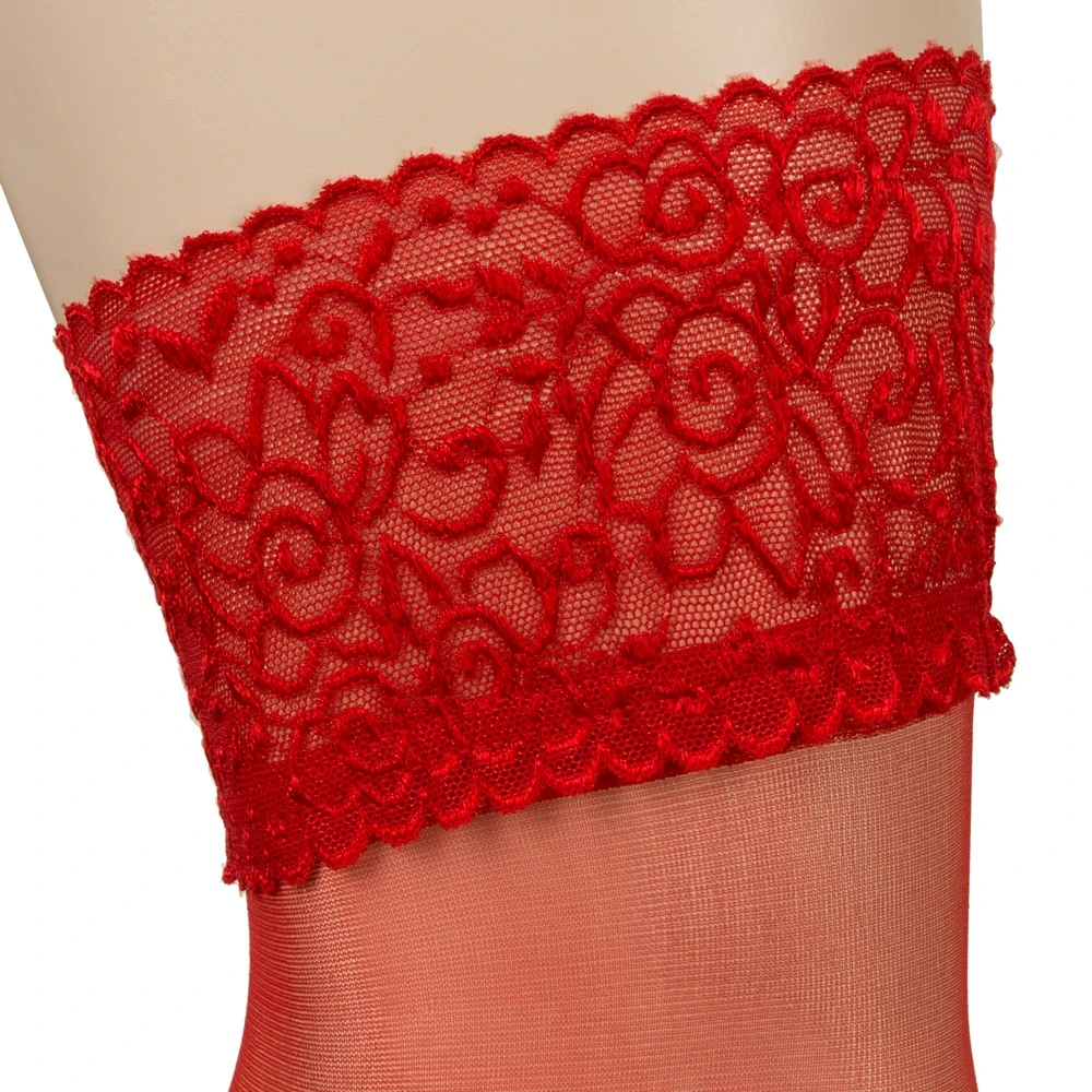Cottelli Feurige Eleganz: Halterlose Strümpfe mit rutschfestem Silikonband und edler Spitzenverzierung Cottelli Feurige Eleganz: Halterlose Strümpfe mit rutschfestem Silikonband und edler Spitzenverzierung