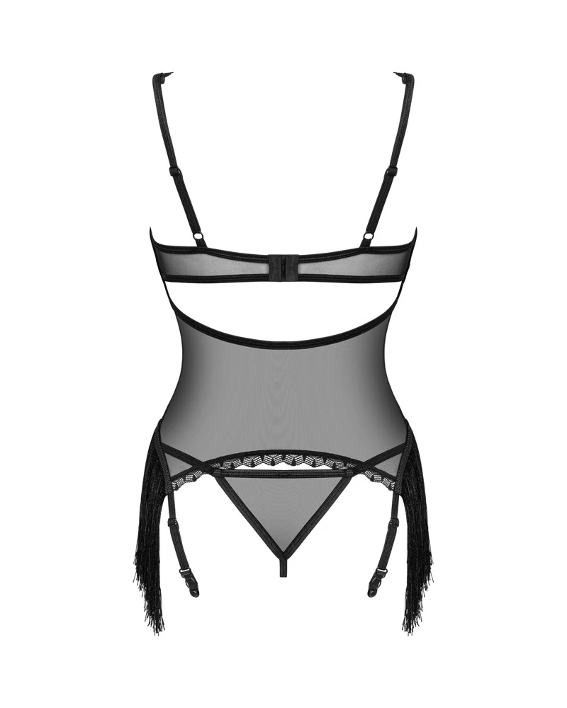 Obsessive Strapshemd und String im schwarzen Set Sherila. Feiner transparenter Stretchtüll mit zarten Spitzen-Details.