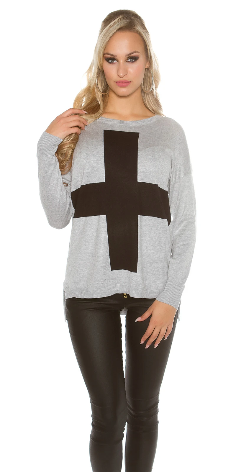 Casual Feinstrick Jumper Pullover mit Kreuz-Print