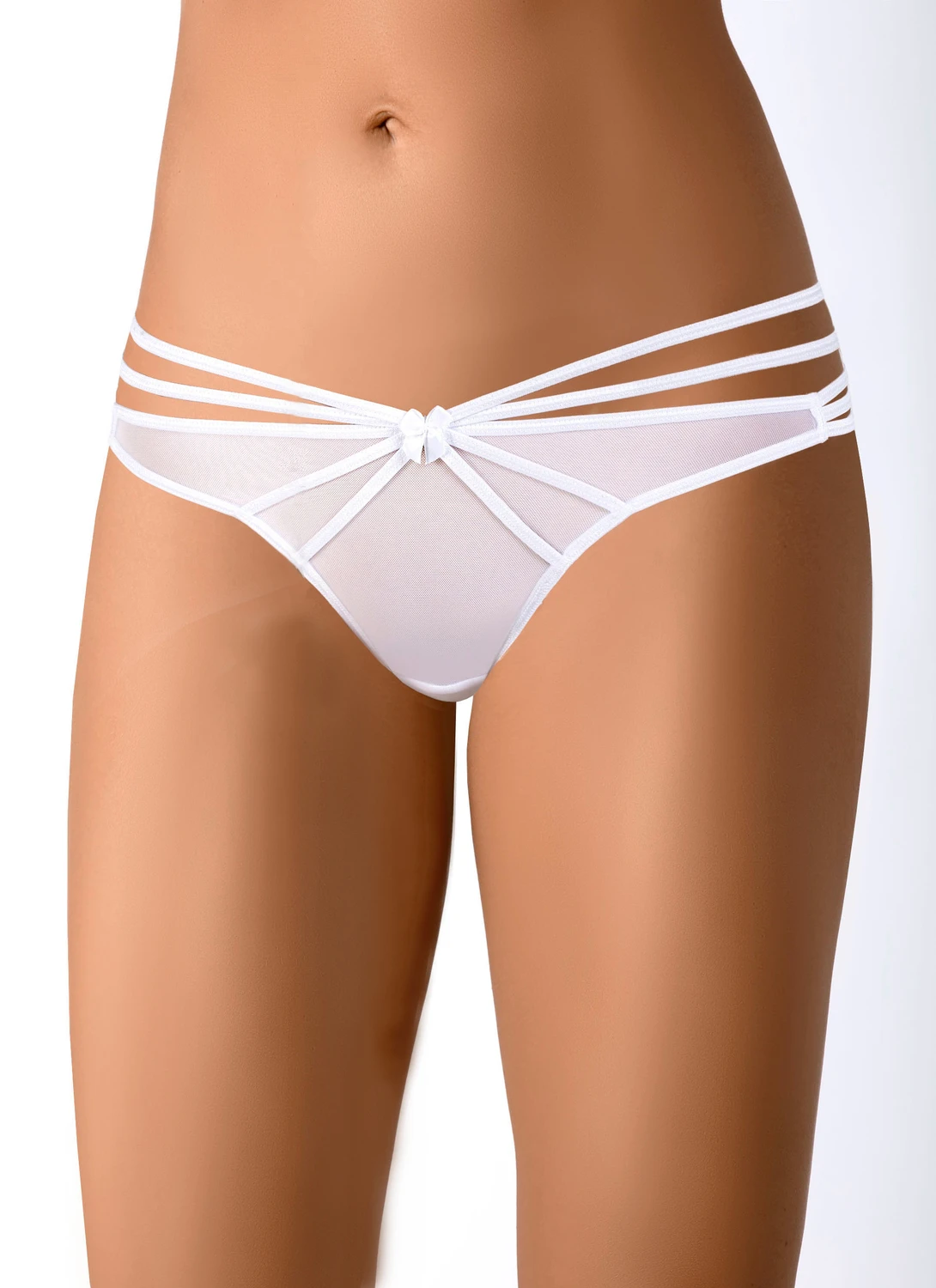 Axami weißer String aus Microfaser im Streifen Look mit Satinschleife