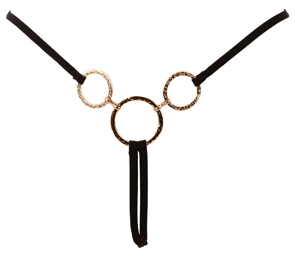 Cottelli LINGERIE Schmuckstring Ouvert – Aufreizend offen mit goldfarbenem Triple-Ring-Schmuck & verstellbarem Stretchbund