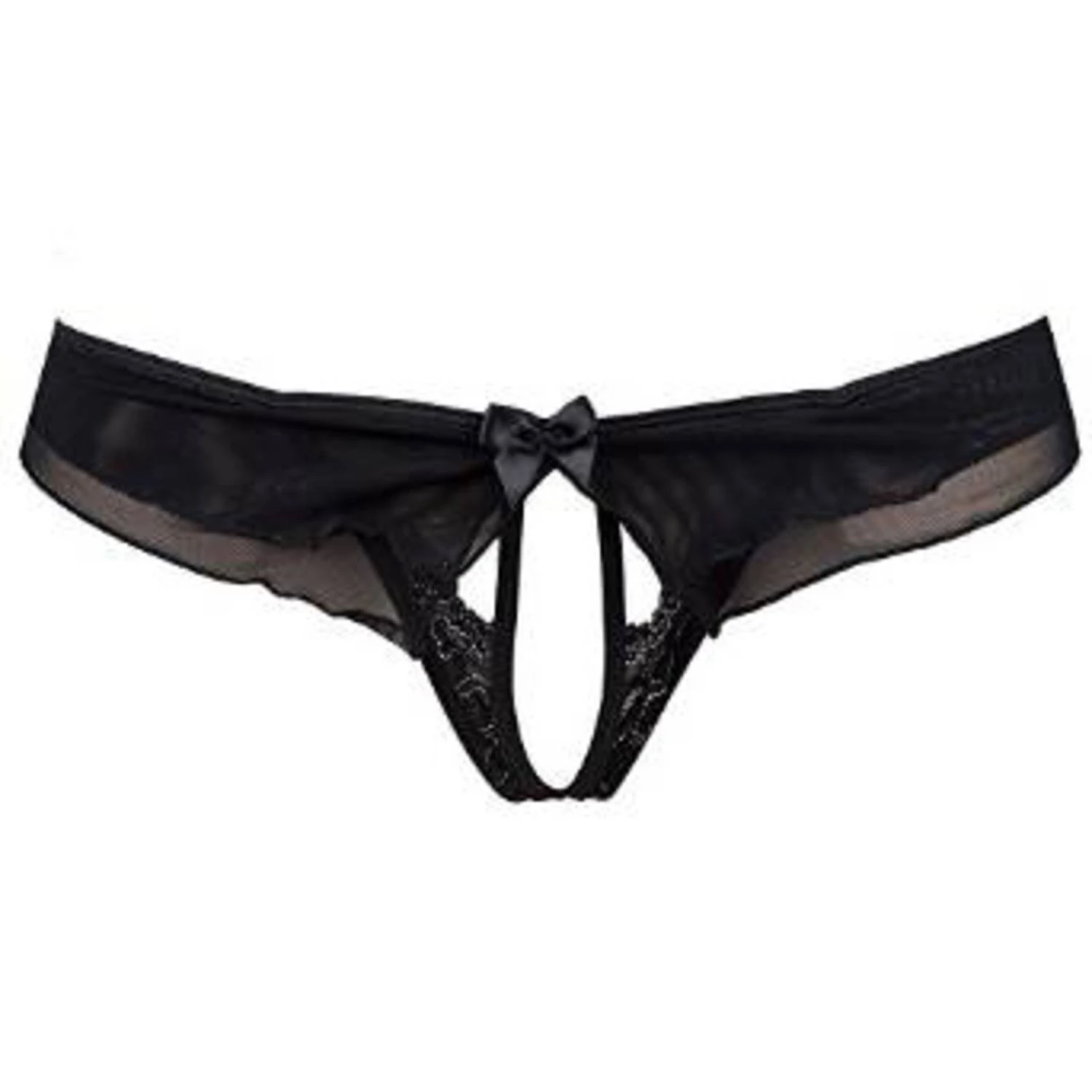 Axami String ouvert aus weichem Tüll mit schwarz-silberner Spitze