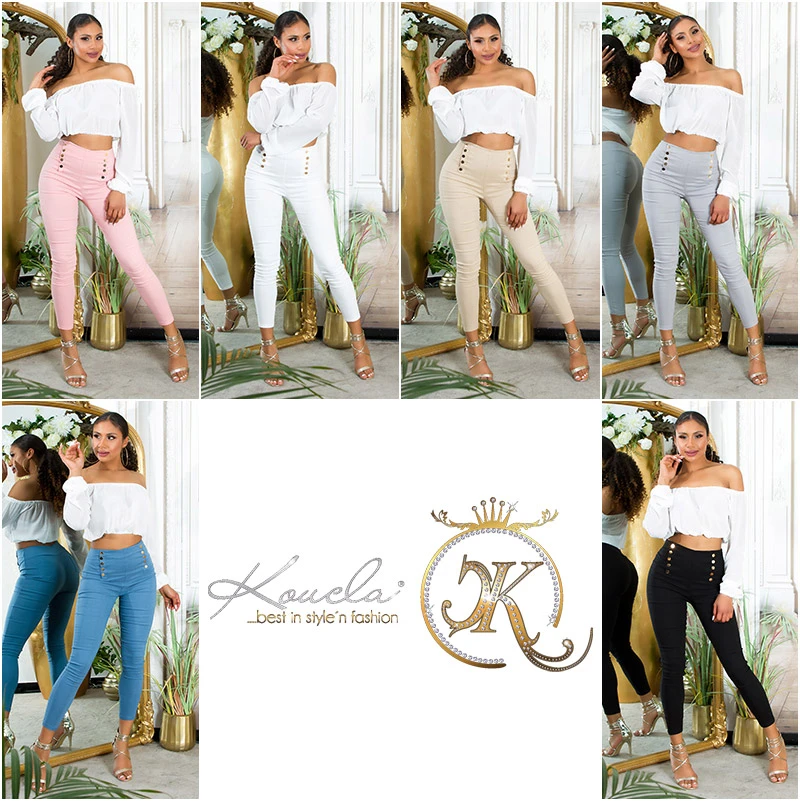 Skinny Business High Waist Leggings Hose mit Deko Knöpfe Skinny Business High Waist Leggings Hose mit Deko Knöpfe