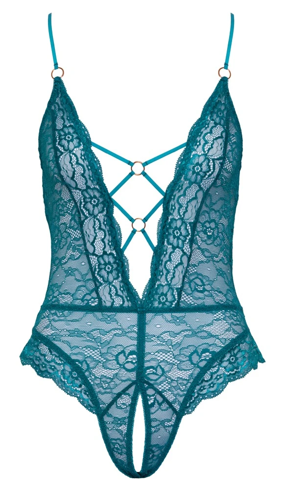 Cottelli LINGERIE Body komplett aus feiner weicher Spitze ouvert im Schritt raffinierte Schnürung