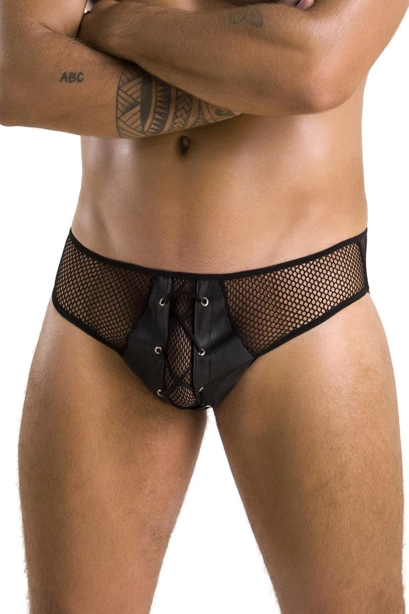 Herren Slip 035 aus mattem Kunstleder mit Netz von Passion Menswear