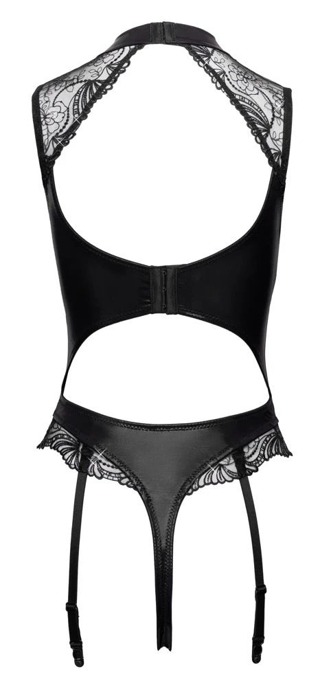 Straps-Riobody ouvert Wetlook bestickter Tüll Pailletten offener Schritt abnehmbare Strapse schwarze Dessous Cottelli LINGERIE