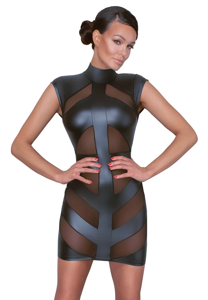 Cottelli PARTY Kleid Einsätze kurzarm hoher Kragen Mattlook Tailliertes Minikleid