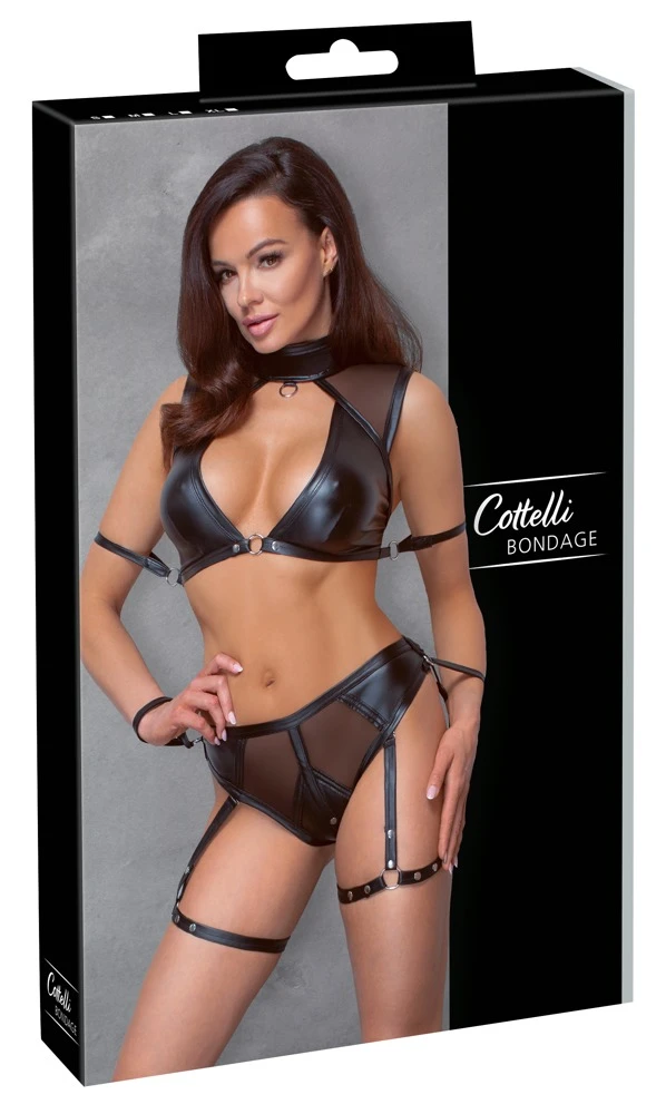 Cottelli Verführerisches Set: Top und Slip mit abnehmbaren Schenkel-Harnesses und Fesseln
