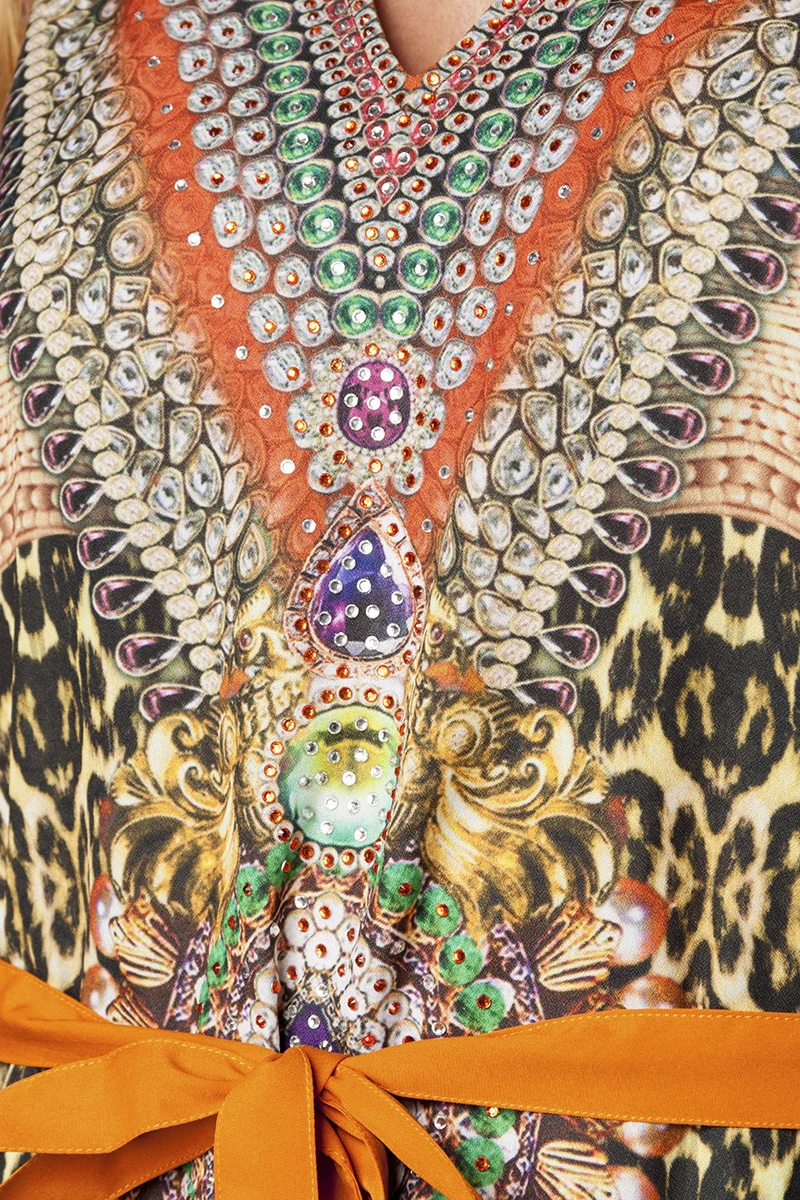 Kaftan mit Strass, Perfekt gestylt für Urlaub und Freizeit - luftiger Kaftan mit funkelndem Strass, fließendem Stoff und stilvoller Silhouette