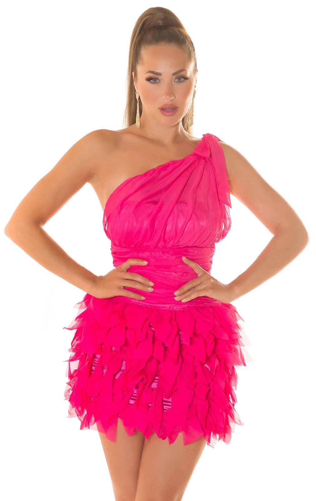 One Shoulder Chiffon Satin Look Party Minikleid One Shoulder Chiffon Satin Look Party Minikleid