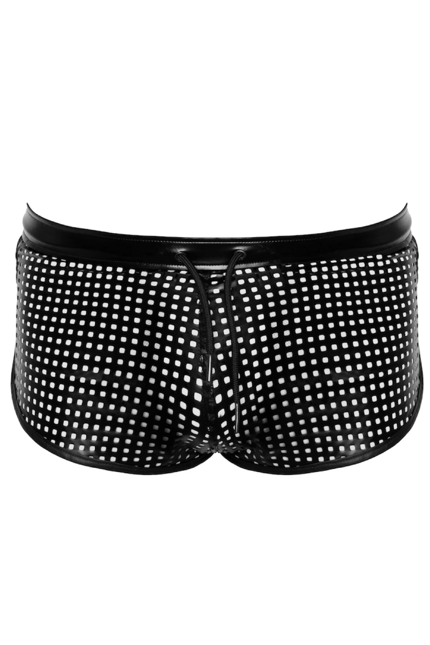 Auffällige Männer Noir Power Wetlook-Shorts mit elastischem Bund und perforiertem Design schwarze Shorts H079