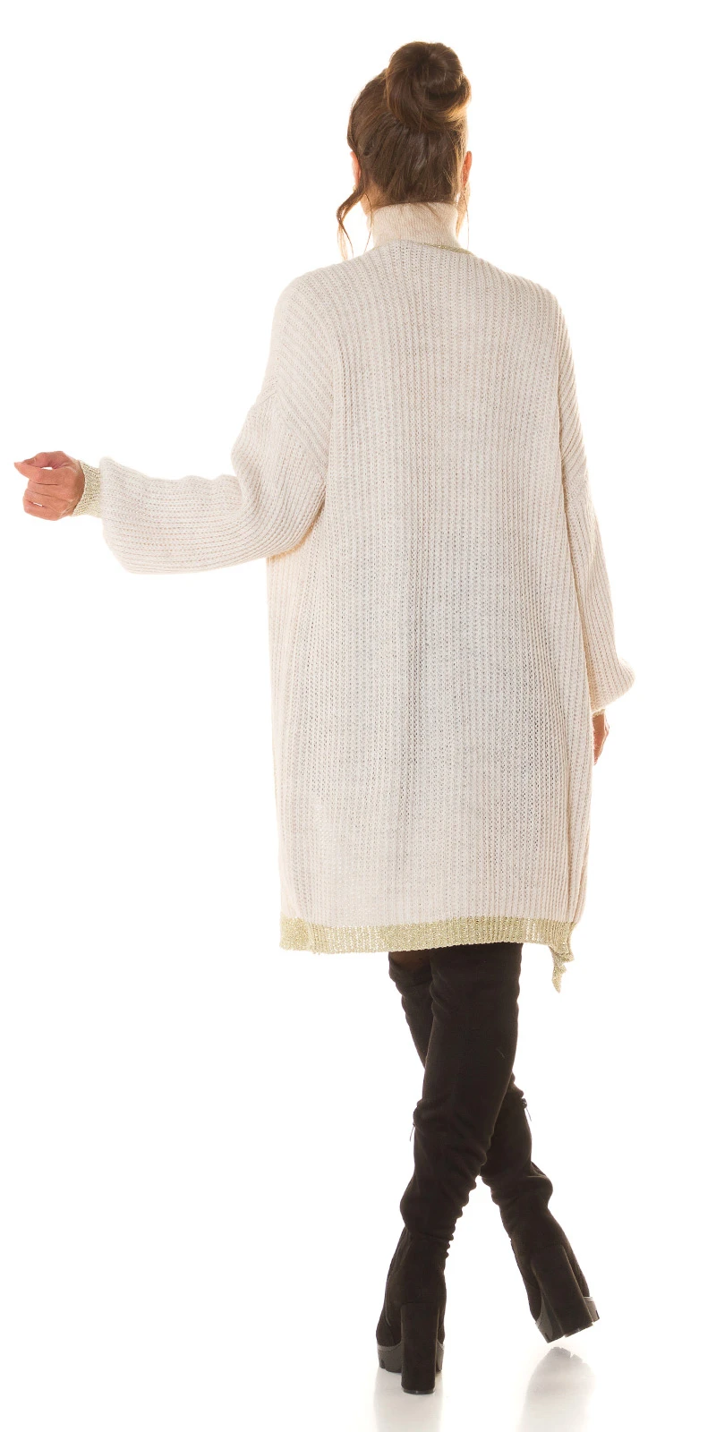 Chic Oversize Strick Long Cardigan mit Glamour-Borte Chic Oversize Strick Long Cardigan mit Glamour-Borte