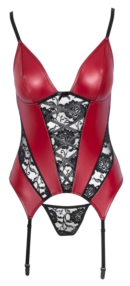 Cottelli LINGERIE Strapshemd und String rot/schwarz mit heißen Spitzeneinsätzen