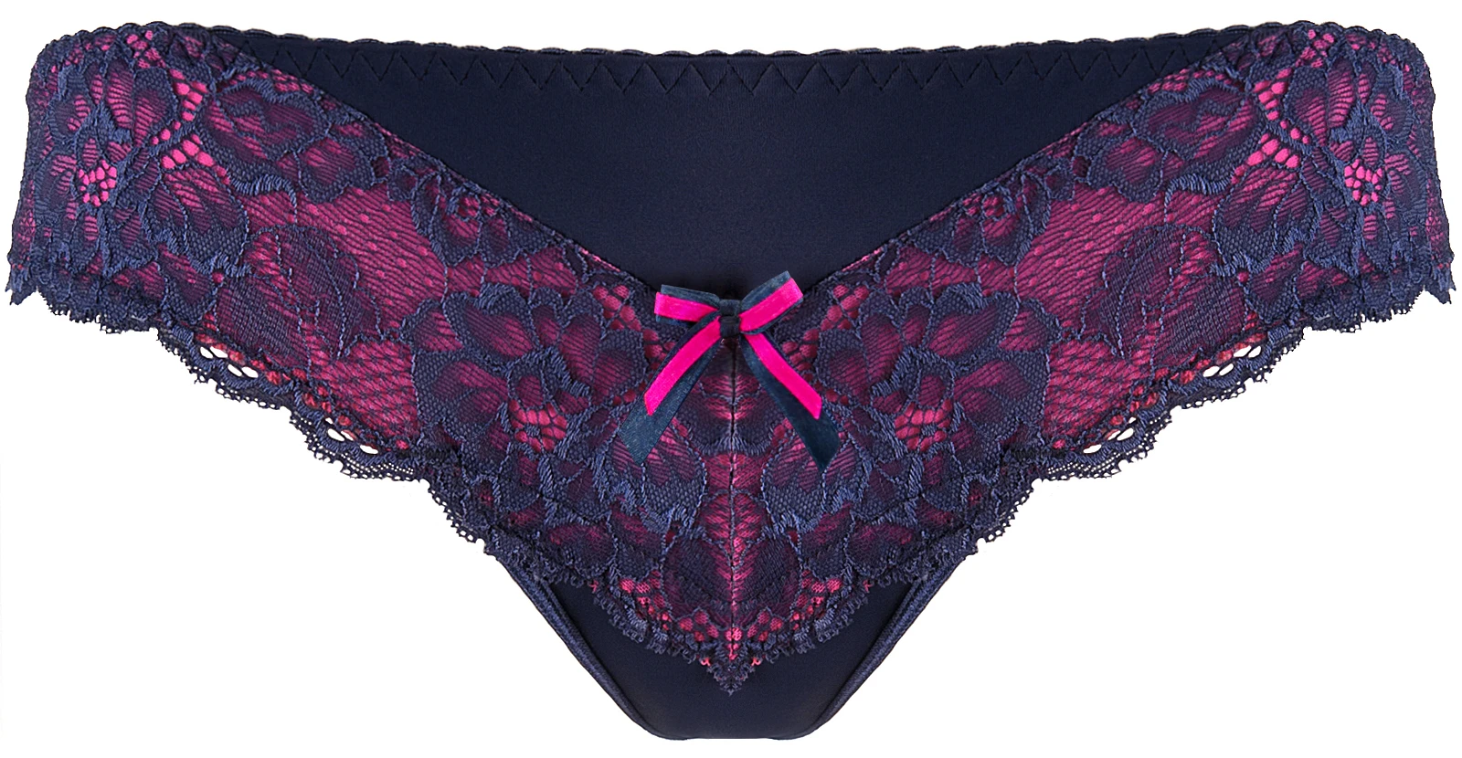Axami charmanter String mit blauer Spitze verziert und pinker Schleife