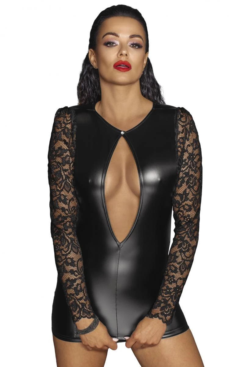 Power Wetlook Minikleid F253 aus zarter Spitze