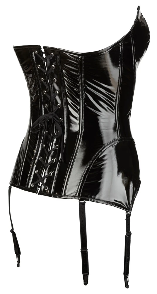 Diese sexy Corsage von Black Level aus schwarzem Lack ist ein erotischer Blickfang. Durch den extralangen Schnitt und die besondere Ausarbeitung an den Hüften werden alle Kurven betont.