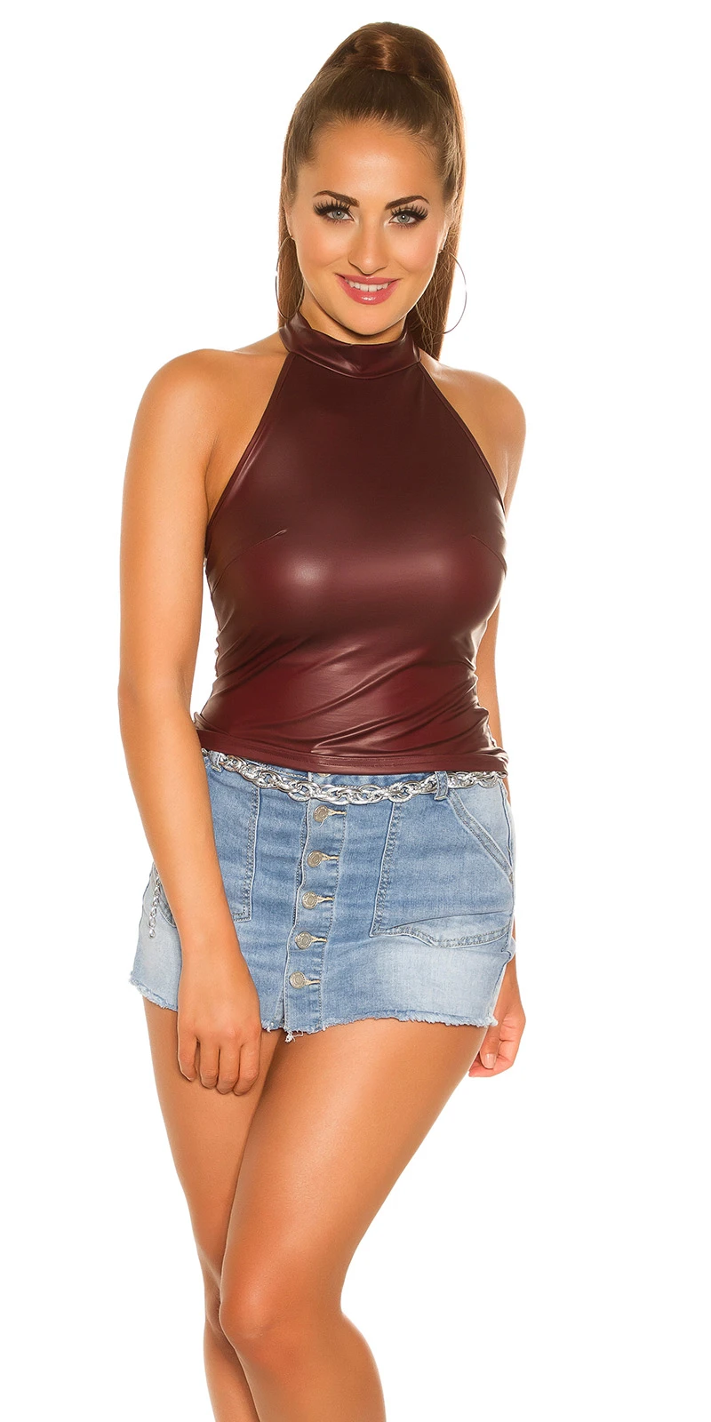 Gogo Neck Top Leder Look Party