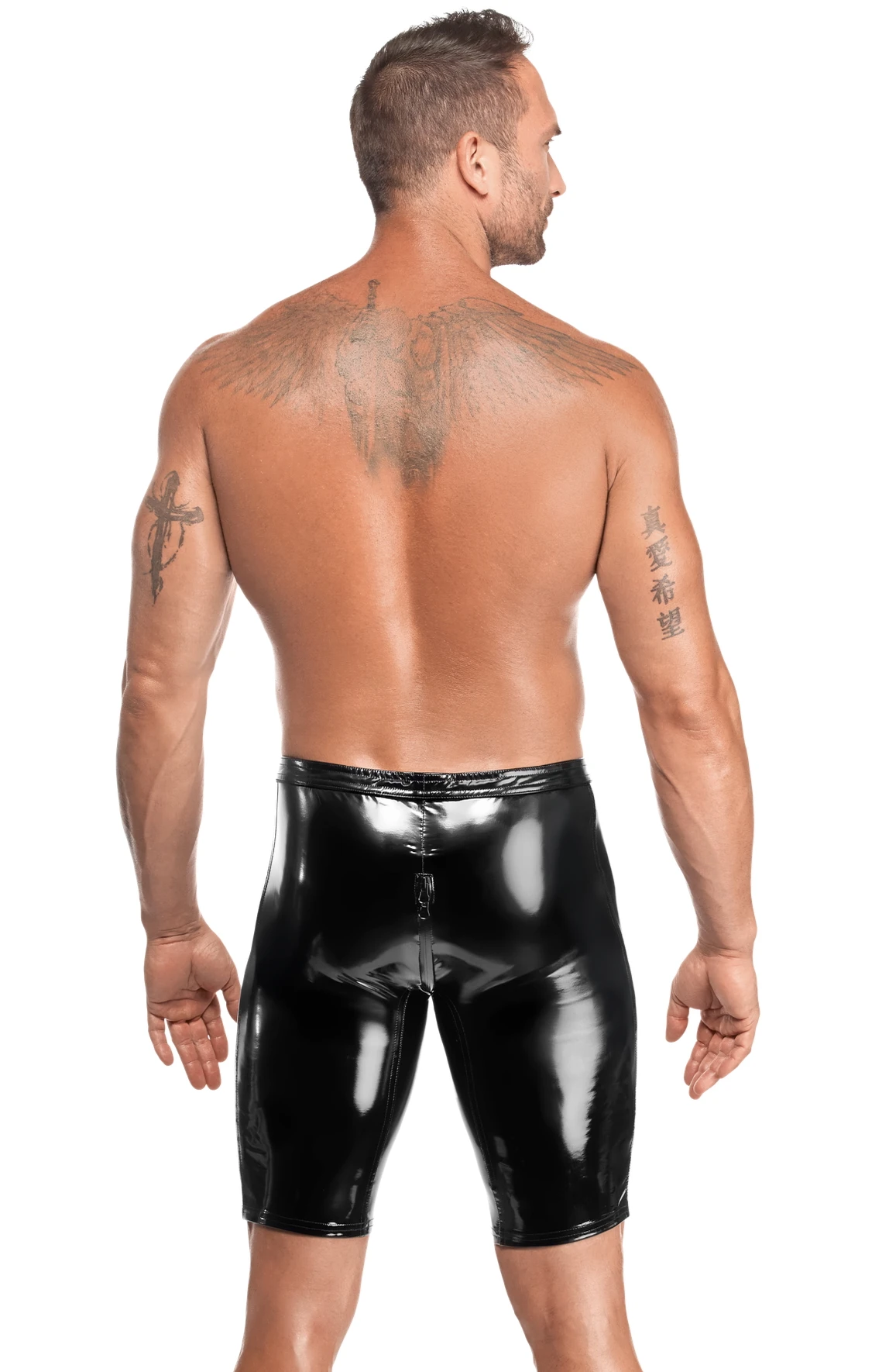 Schwarze Kinky Lack Shorts Voltage H094 – • dehnbares glattes Material • 2-Wege Reißverschluss • hochglänzende Biker-Passform • eng anliegend für maximale Bewegungsfreiheit von Noir Handmade Men