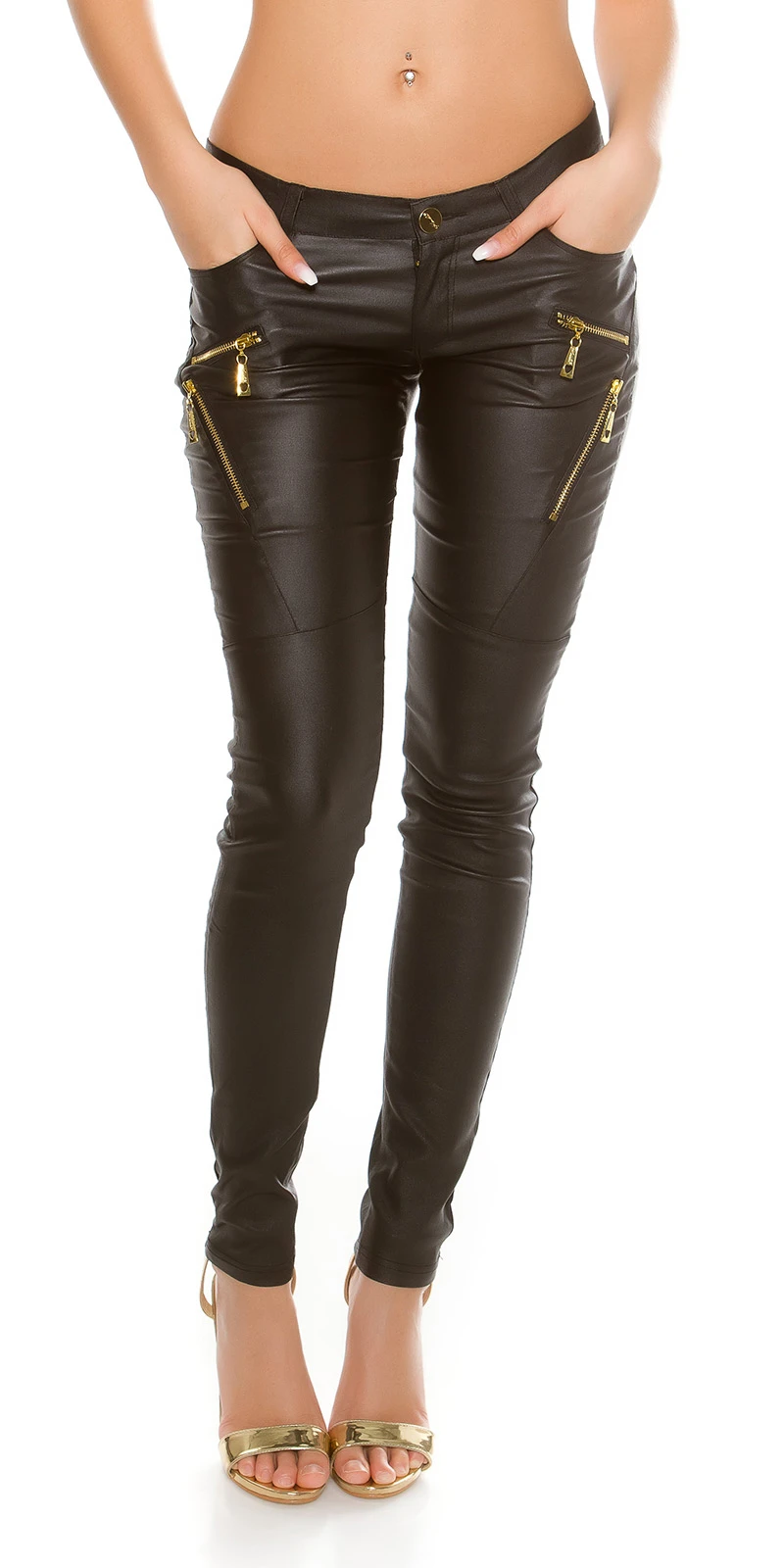 Kunstleder-Hose mit Zier-Zippern