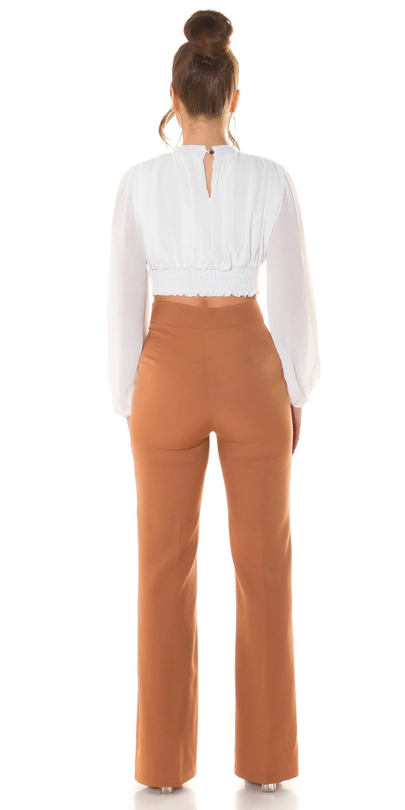 Cocktail Turtle Neck Crop Blusen Top mit Chiffon-Ärmel Cocktail Turtle Neck Crop Blusen Top mit Chiffon-Ärmel