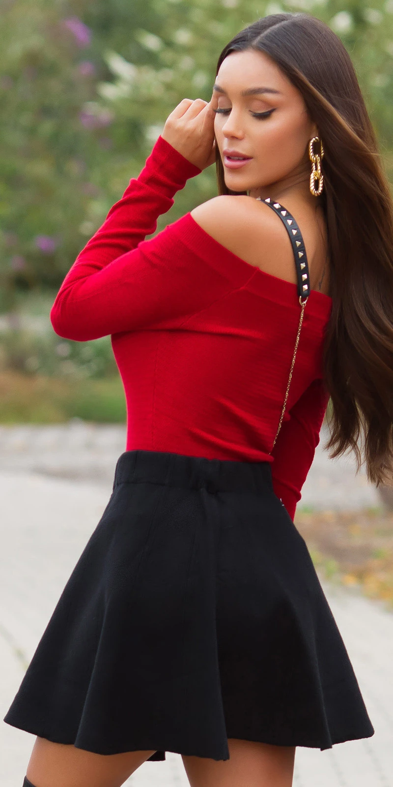Uni Off Shoulder Feinstrick Pullover Uni Off Shoulder Feinstrick Pullover