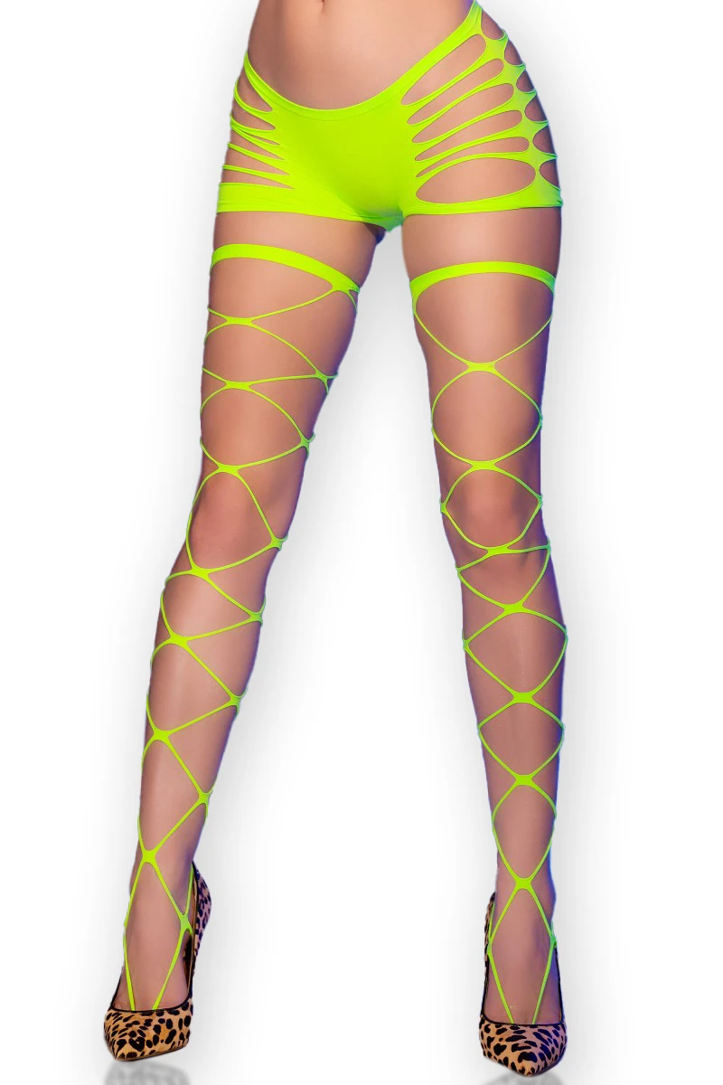 Extravagante CR4867 Strümpfe in Neongrün von Chilirose – gewagtes Design mit großen Ösen für einen unübersehbaren Auftritt