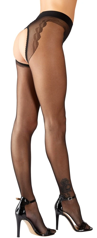 Cottelli Verführerische Eleganz: Seidige Strumpfhose mit Offenem Schritt und Eingewebtem Tanga