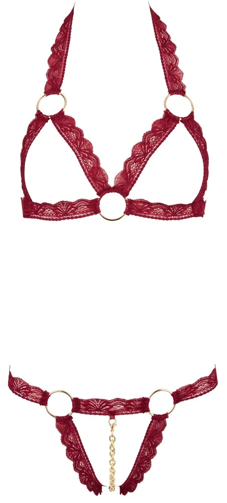 Cottelli LINGERIE Ouvert BH Set aus elastischem Spitzenband rot