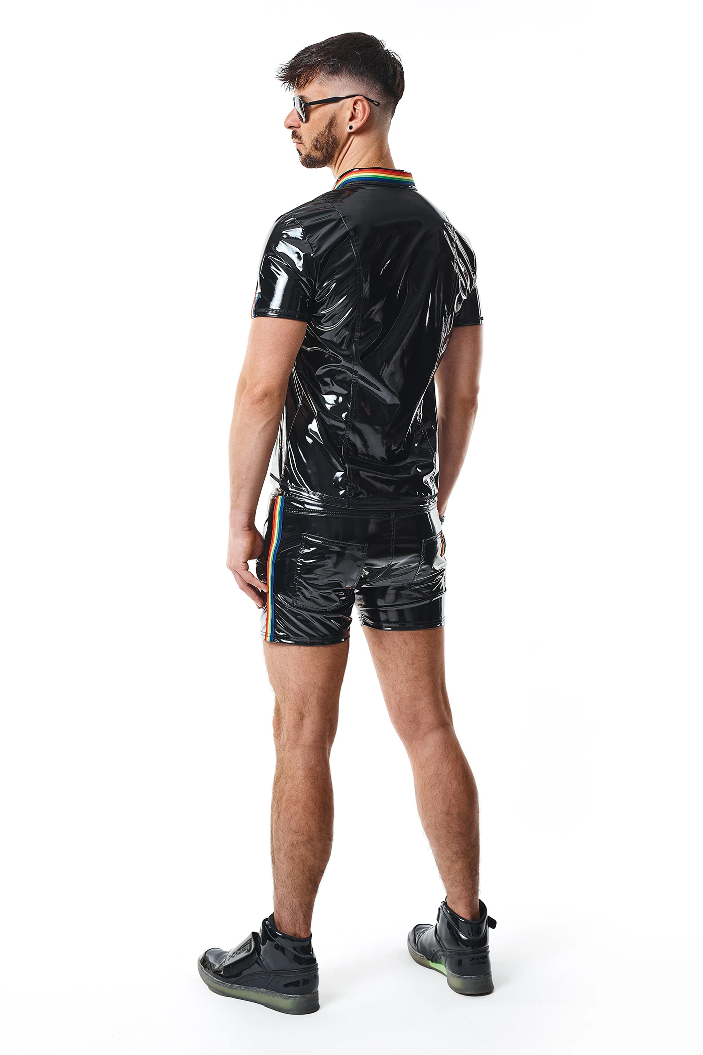 PVC Herren Polo Shirt RMRemigioRBW Schwarz Lack von Regnes Fetish Planet
