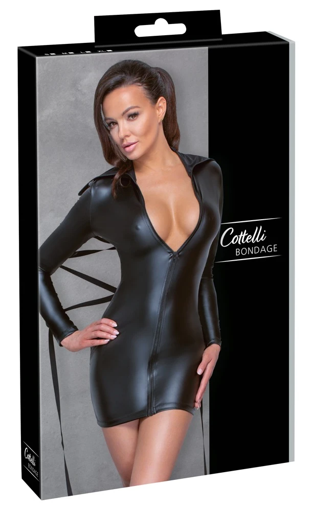 Cottelli BONDAGE Elastisches Langarm-Kleid in enger figurnaher Schnittführung im schwarzen edlen Mattlook