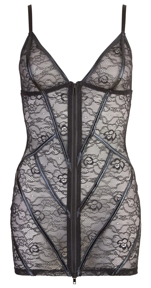 Cottelli LINGERIE transparentes Kleidchen aus Spitze mit Wetlook-Streifen