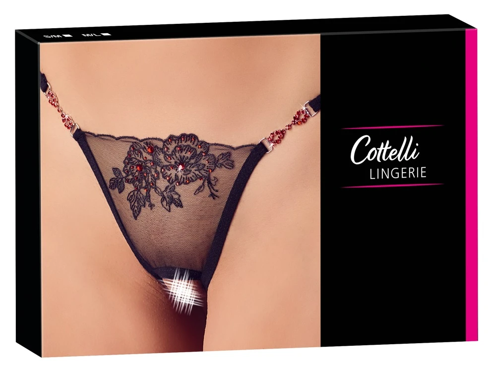 Cottelli LINGERIE Transparenter String mit ästhetische Stickerei Strasselementen