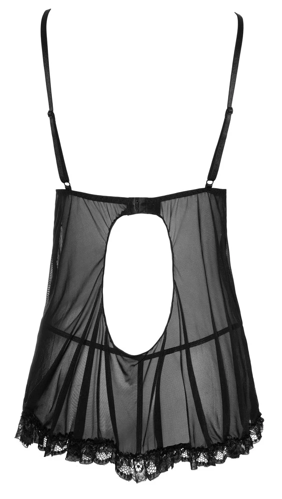 Cottelli LINGERIE Babydoll Rüsche Sexy Chemise mit String Cups zum öffnen
