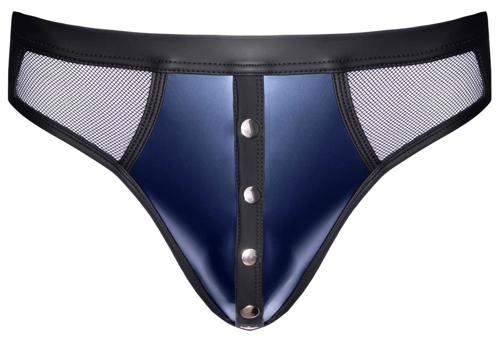 Svenjoyment Riostring dunkelblauer Wetlook mit Netz-Einsätzen und Druckknöpfen vorne elastisch & bequem sitzend