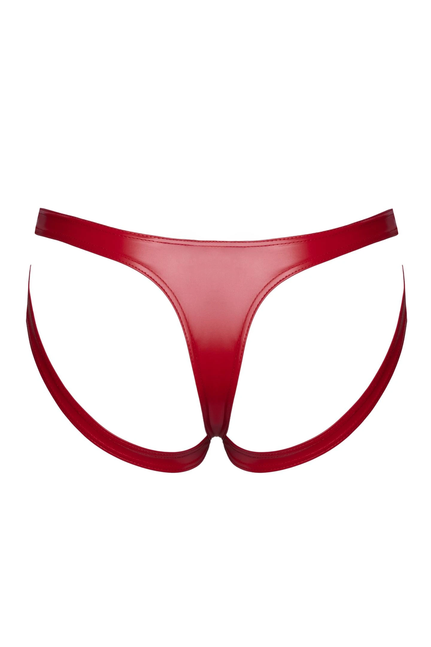 Strappy Panties aus Powerwetlook mit Jockstrap-Optik, Kinky erotisch inszenierte rote Dessous mit elastischen Trägern und modernem Low-Waist-Schnitt F394 Noir Handmade