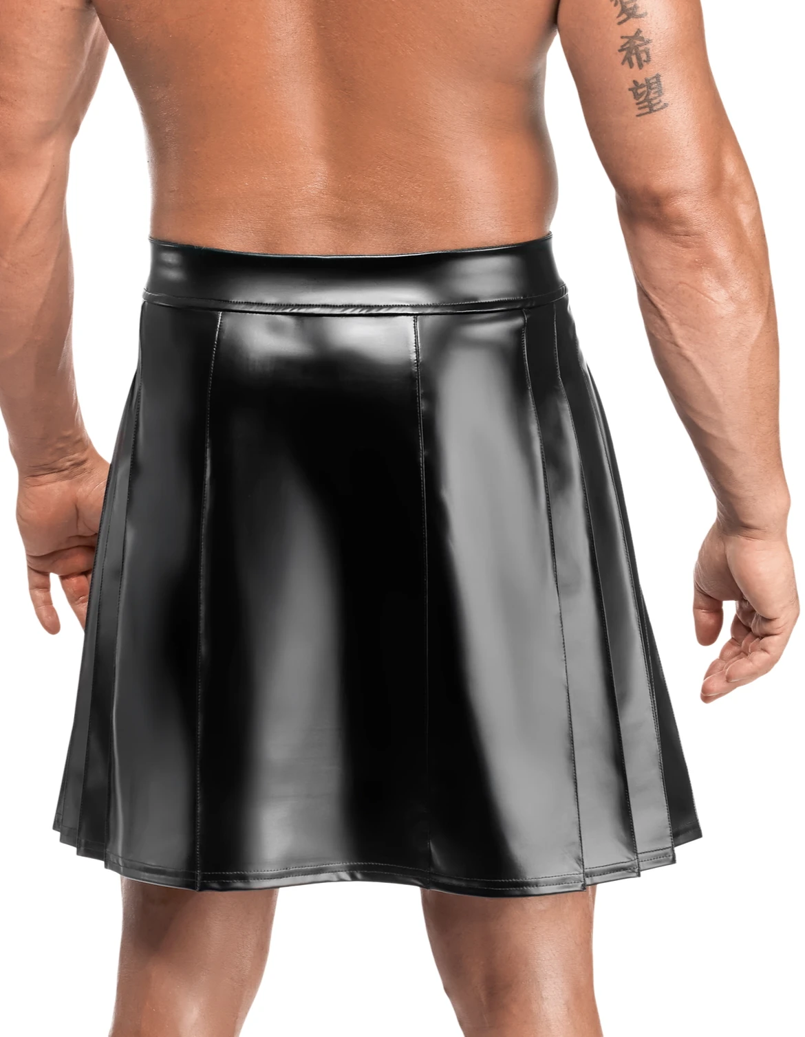 Schwarzer Herren Rock Valor H090 Powerwetlook mit Druckknöpfen vorne, zwei Gehschlitzen, dehnbar, knielang, markanter Kinky Style mit weichem Innenfutter von Noir Handmade Men