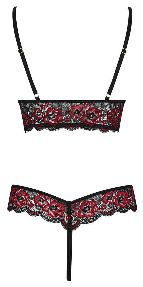 Cottelli LINGERIE Body aus 2-farbiger Spitze und Powernet ouvert im Schritt