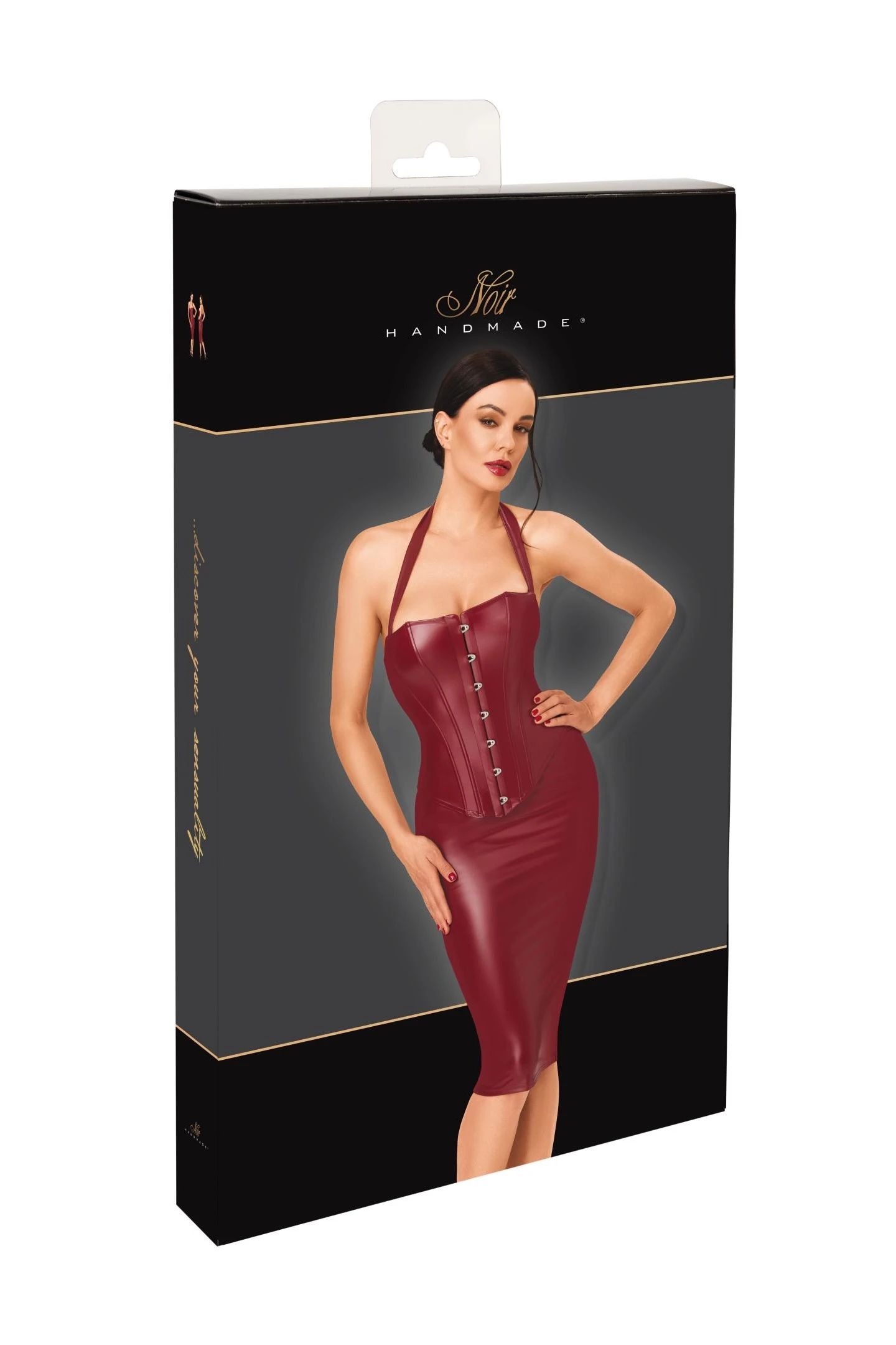 Corset Midi Dress Noir Handmade F396 – Aufreizendes Rückenfrei Wetlook-Kleid im Corsagen-Look mit verführerischer Silhouette