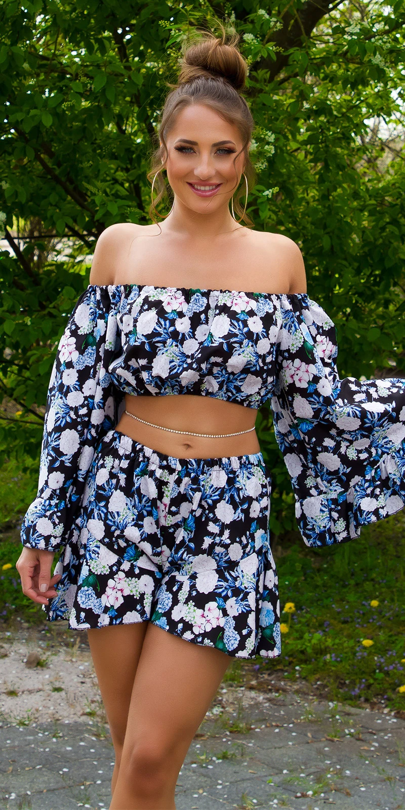 Flower Printed Summer Freizeit Shorts mit Volant-Effekt Flower Printed Summer Freizeit Shorts mit Volant-Effekt