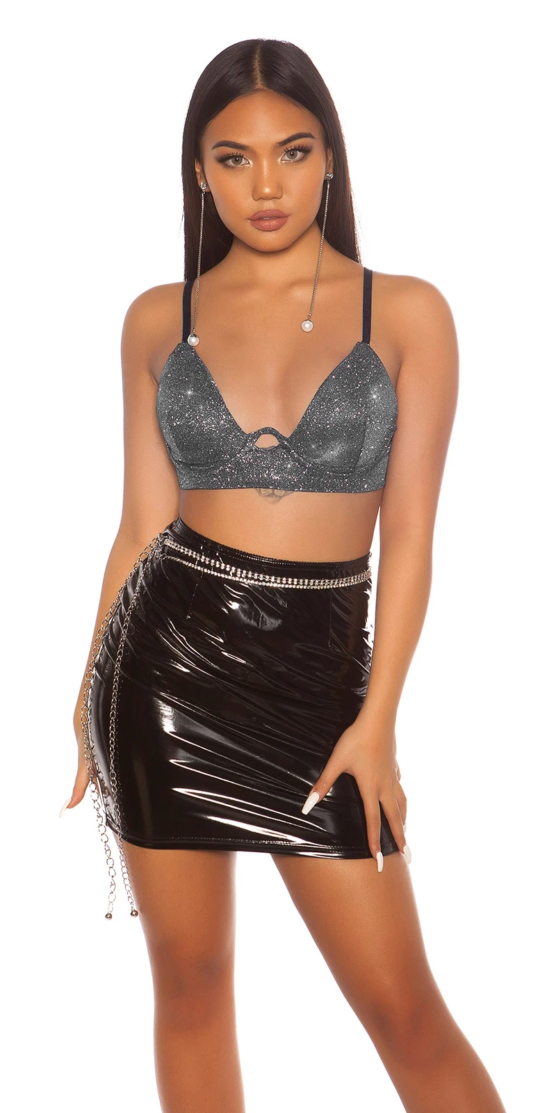 Glamour Glitzer Bustier V-Neck Träger Crop Top Glamour Glitzer Bustier V-Neck Träger Crop Top