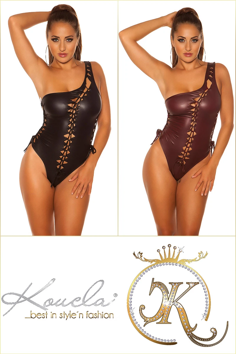 One Shoulder-Body im Wet-Look mit sexy Deko Schnürung One Shoulder-Body im Wet-Look mit sexy Deko Schnürung
