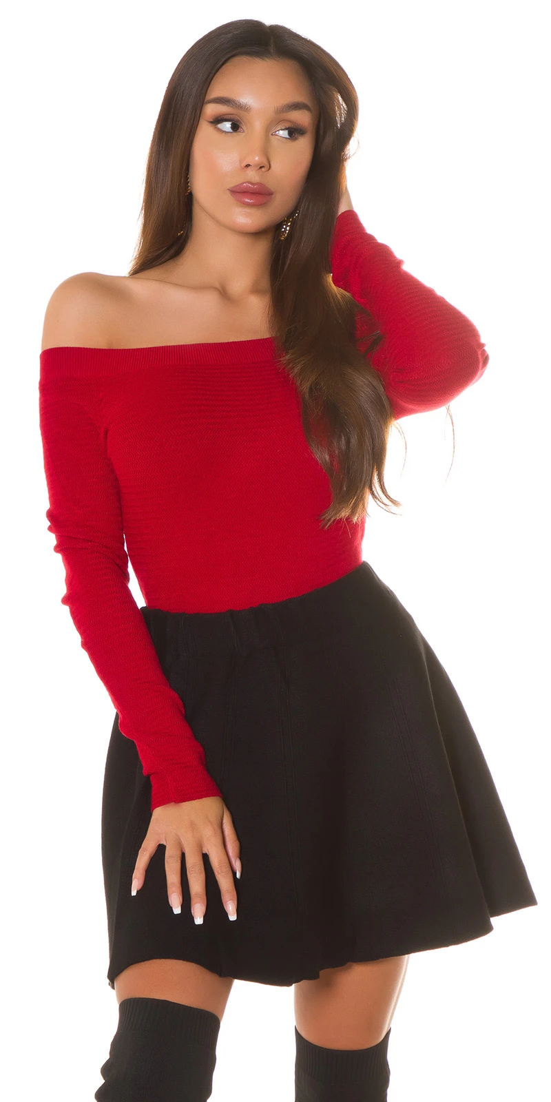 Uni Off Shoulder Feinstrick Pullover Uni Off Shoulder Feinstrick Pullover