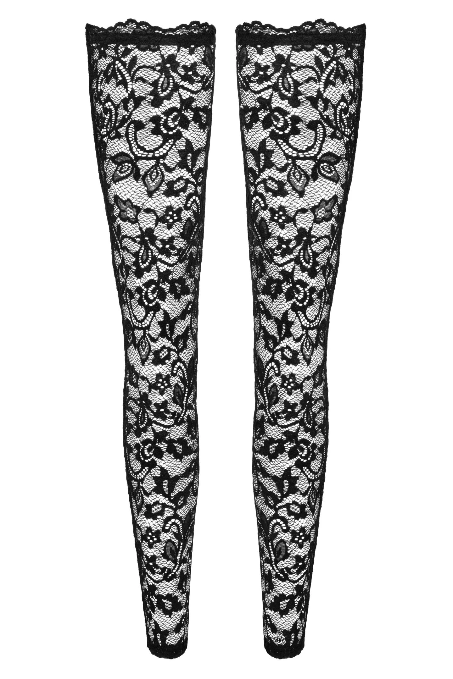 F327 Spitzenstrümpfe Elegante schwarze Spitzenstrümpfe mit Blumenmuster und verstärktem Silikonband-perfekter Sitz und stilvolle Eleganz