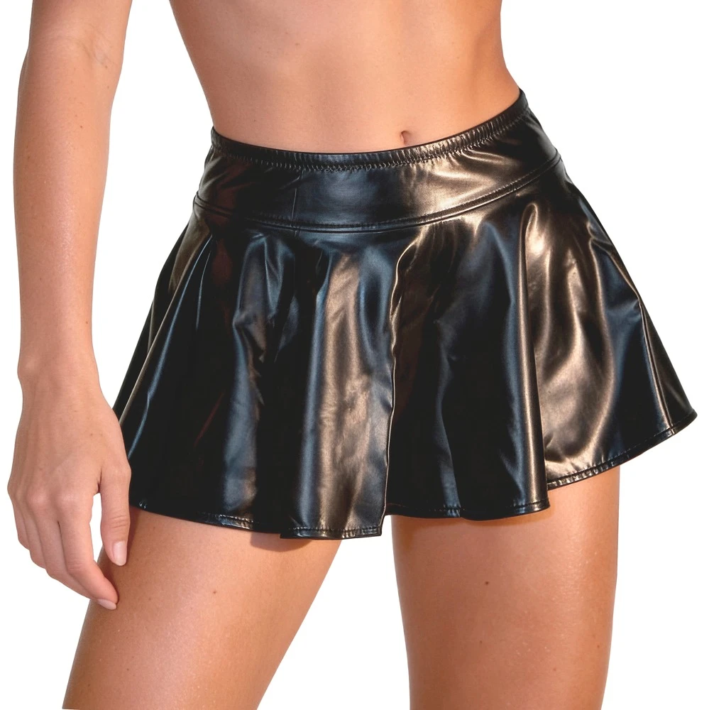 Minirock im schwarzen Mattlook von Cottelli PARTY – sexy ausgestellt mit elastischem Komfortbund, weich und luftig für Clubbing und Dates