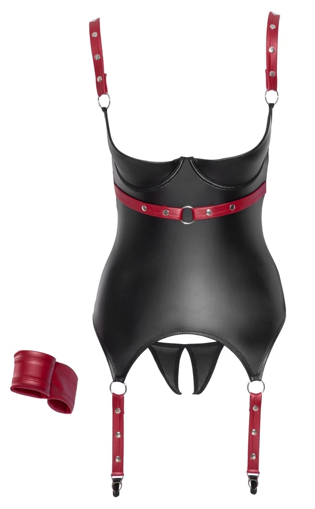 Cottelli Verführerisches Mattlook Ouvert-Set mit roten Akzenten und Accessoires
