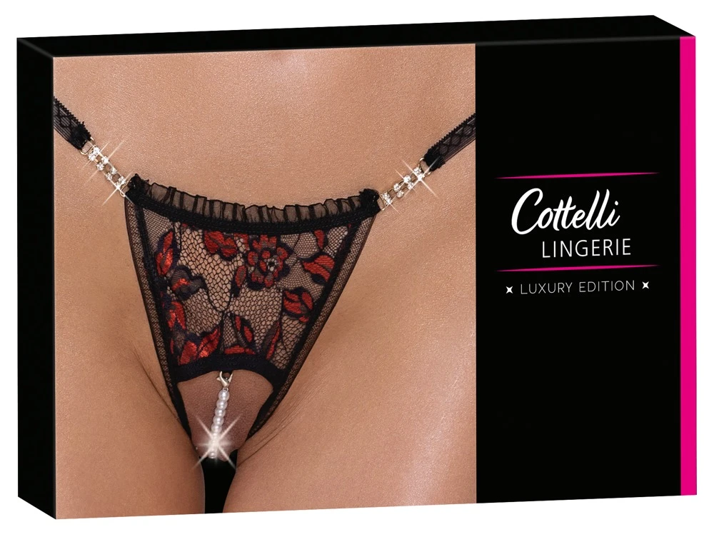 Cottelli LINGERIE Rio String ouvert Perle stimulierender Schrittkette im Schritt