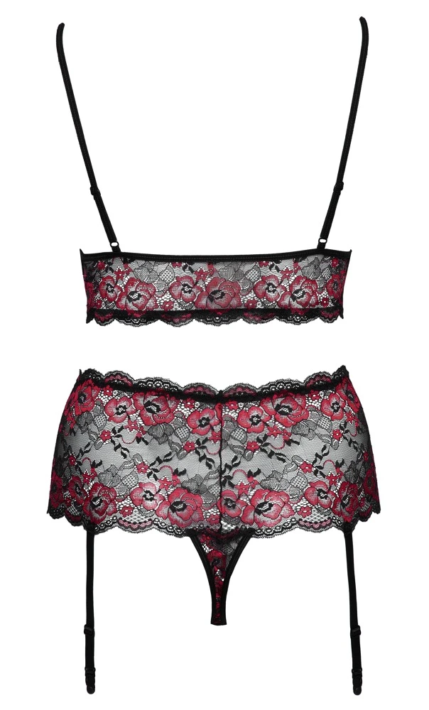 Cottelli Verführerische Blütenspitze: Soft-BH und Ouvert-Slip mit Dekolleté- und Schritt-Perlenketten