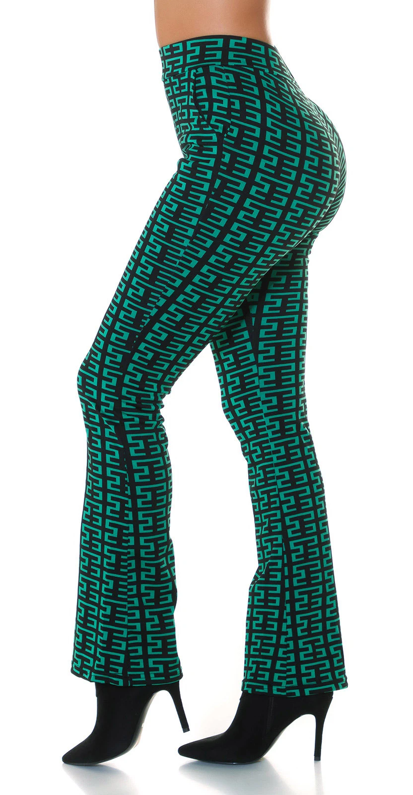 Printed High Waist Stretch Hose mit Schlag Printed High Waist Stretch Hose mit Schlag