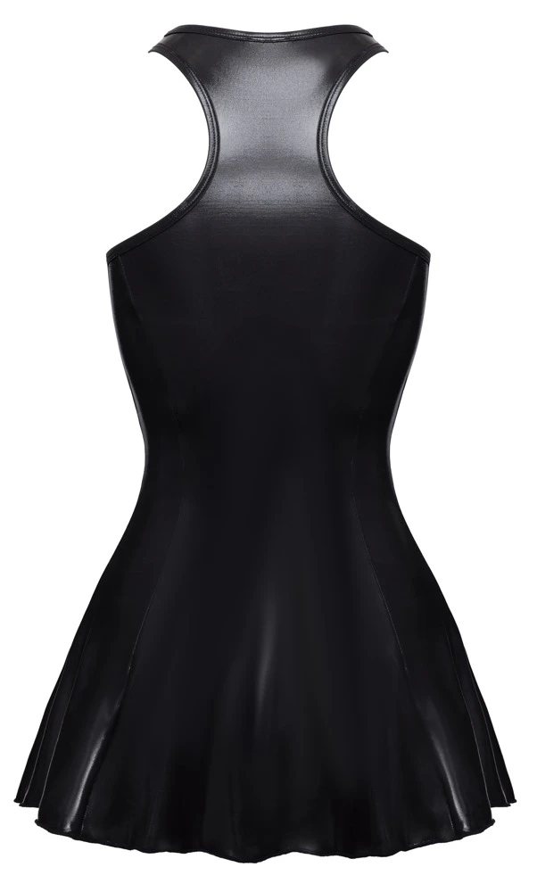 Kiniky Minikleid mit Ringerrücken und ausgestelltem schwingendem Rock aus elastischem glänzendem Wetlook in Schwarz von Cottelli PARTY